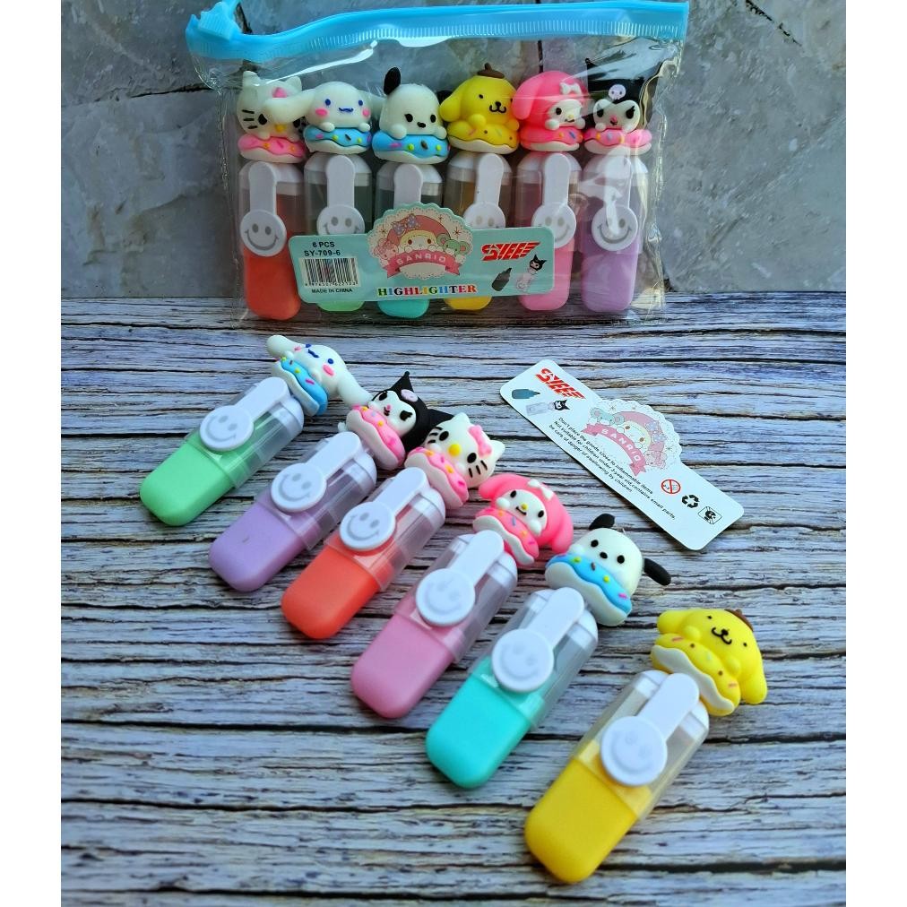 

Stabilo (1 Set ISI 6 pcs) Pastel Bentuk Sanrio Kuromi Cinnamon Roll Melody | Highlighter Lucu