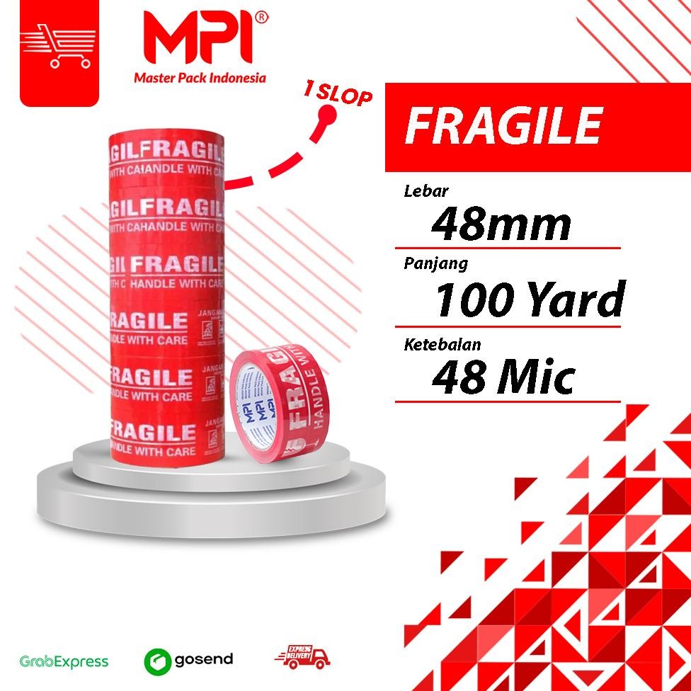 

1 SLOP [ 6 PCS ] LAKBAN FRAGILE MERAH MPI JANGAN DIBANTING 48MM X 100 YARD 48 MICRON AST