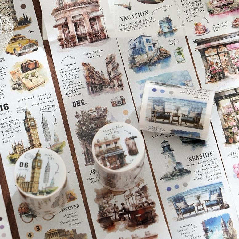

(8BD) washi tape selotip pemandangan alam eropa kafe cafe shop sea laut journaling AST