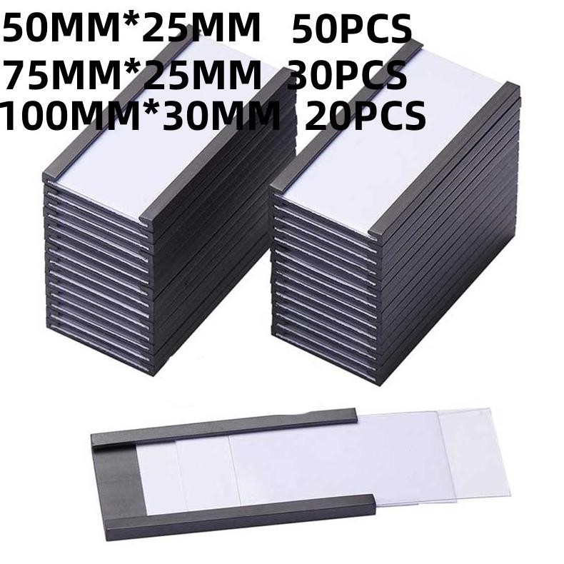 

50pcs Magnetic Label 100*30mm/75/50mm*25mm Holders with Data Card Holders Label Magnetik Dengan Pelindung Plastik AST