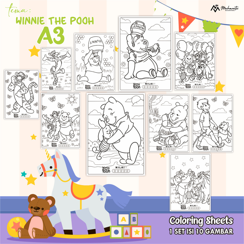 

[WINNIE THE POOH] KERTAS MEWARNAI UNTUK ANAK - LEMBAR GAMBAR UKURAN A3 READY STOCK - COLORING SHEETS
