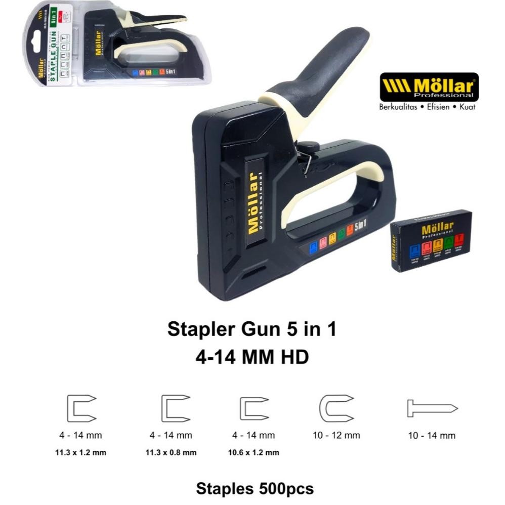 

MOLLAR 5in1 Gun Tacker Alat Staples dan Paku Tembak 5in1 / Staple Gun Mollar 4-14mm / Stapler Paku MLR-28014144B AST