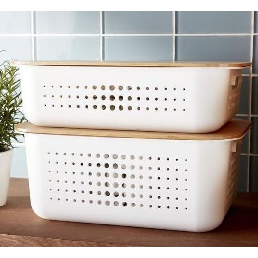 

Terlaris Storage Box Kotak Penyimpanan Organizer Box Putih Dengan Tutup Kayu