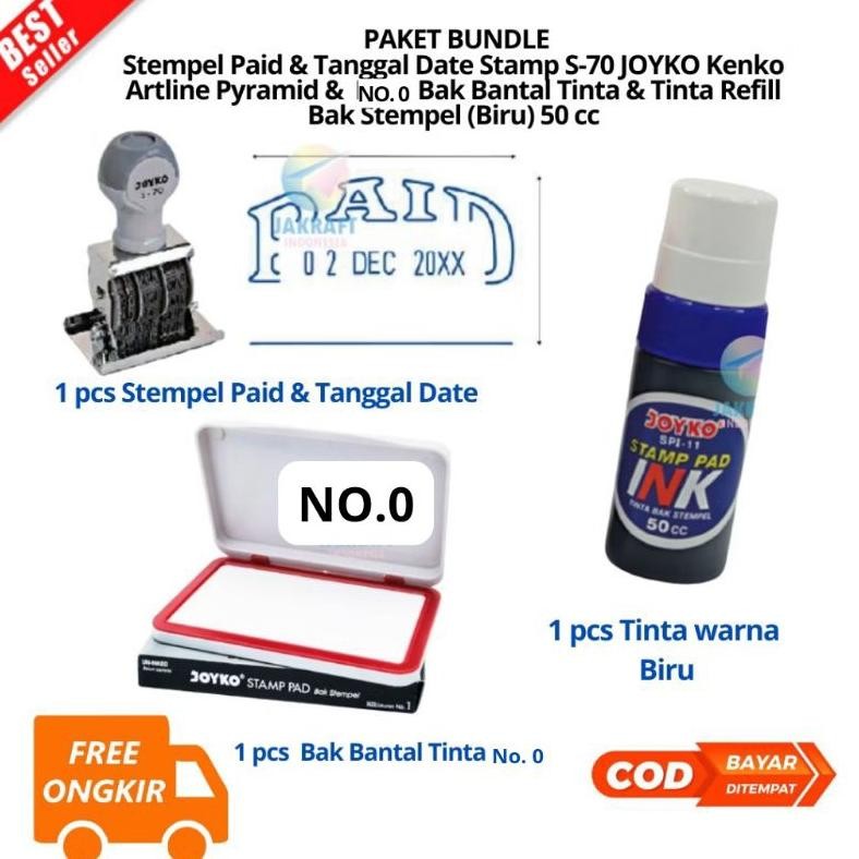 

[JIB] BAYAR DI TEMPAT "PAKET Stempel Paid & Tanggal Date Stamp S-70 JOYKO Artline Pyramid & Stamp Pad Besar JOYKO No.1 Bak Bantal Tinta Ink Stempel Big - No.0 /PCS & Tinta Refill Bak Stempel (Biru/Merah) 50 cc JOYKO SPI-12 Stamp Pad Ink " AST