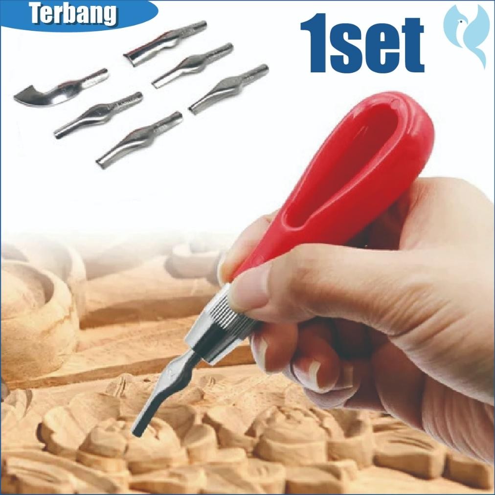 

6pcs Pisau ukiran seni cetak, pisau ukiran kayu alat seni profesional pegangan bulat kreatif, pisau ukiran Amerika AST