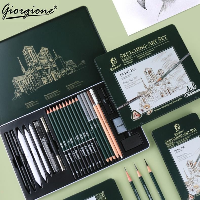 

Giorgione Drawing Pencil Gambar Set 19/27PCS Drawing Sketch Pencil Set Tin Box Pensil Gambar AST