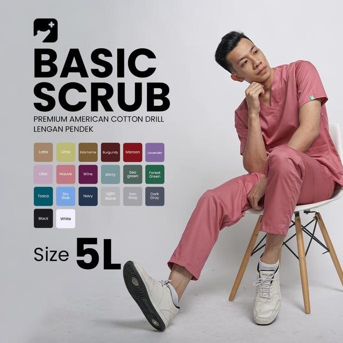 [brook.id] 5L Basic Scrub / Baju Jaga / Baju Medis / Seragam Oka / Scrub / klinik Setelan Lengan pen