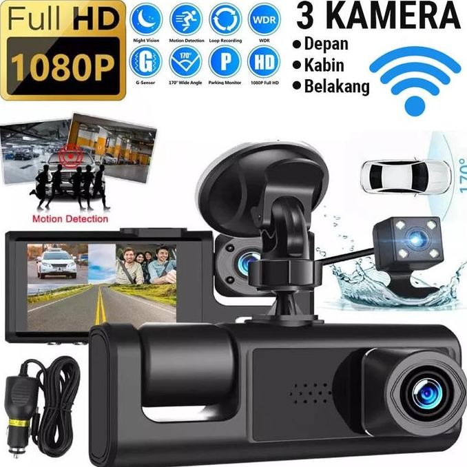 Tersedia 3 Kamera Mobil Dashcam Camera Car 3in1 CCTV Mobil Depan Kabin Dalam Belakang Parkir Mundur 
