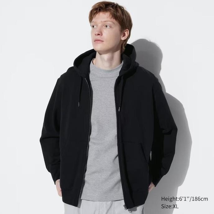 Jaket Pria Uniqlo Sweat Hoodie Retsleting 400330 404163 Hitam Black (Best Quality)