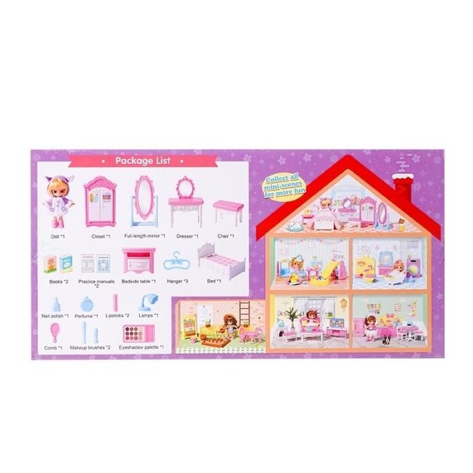 Ohsome Dollhouse Playset - Set Mainan Rumah Boneka Anak Perempuan Diy Mainan Rumah Rumahan Boneka