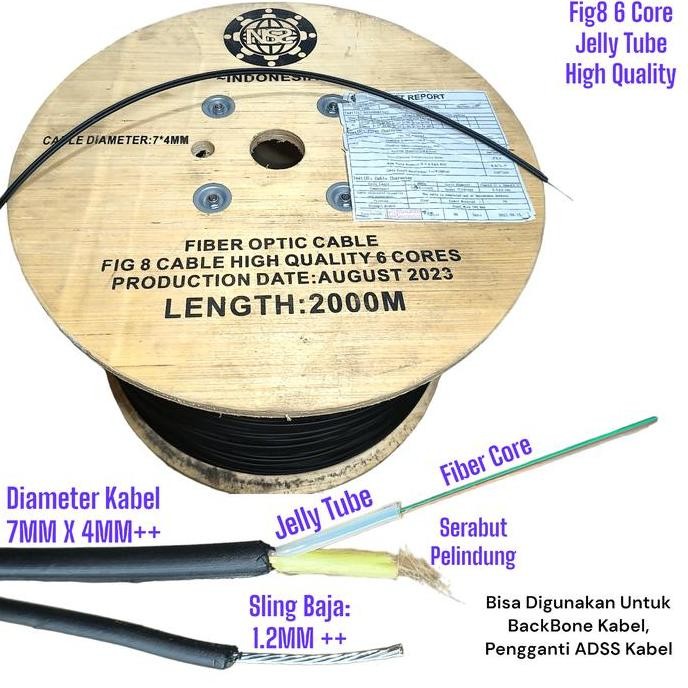 TERBARU - kabel fig8 6 core NS2 high Quality 2km / dropcore fig 8 fiber optik