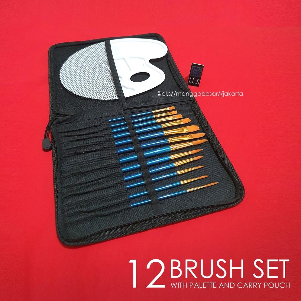 

12 pcs Brush set with palette ( Set Kuas Lukis ) AST