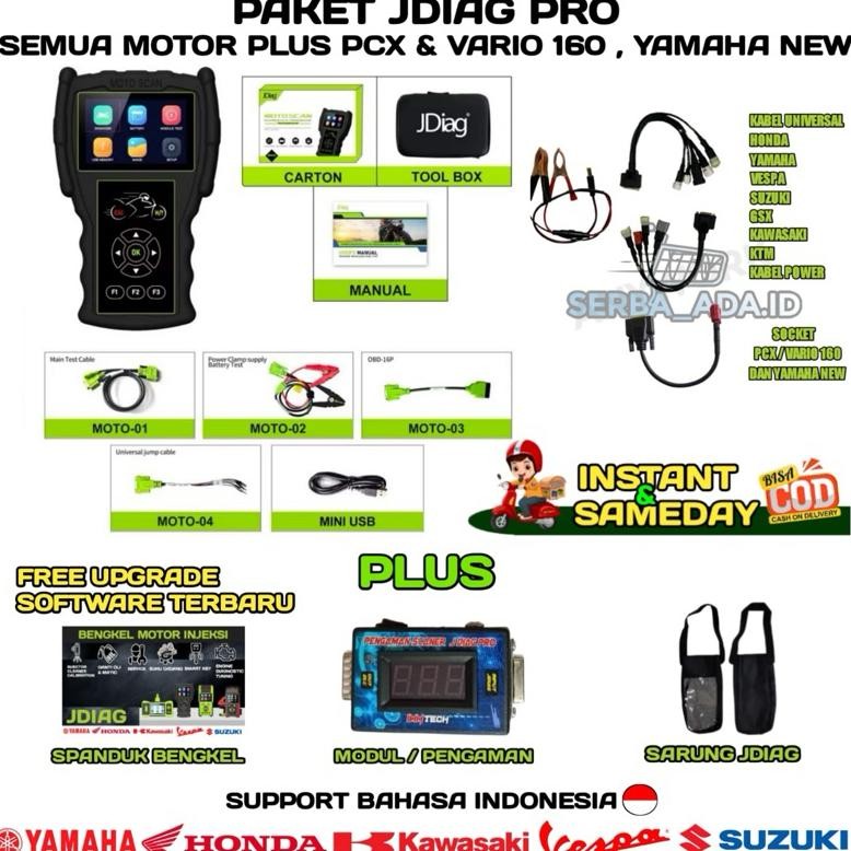 SCANNER JDIAG M100 PRO SUDAH BERIKUT KABEL SEMUA MOTOR
