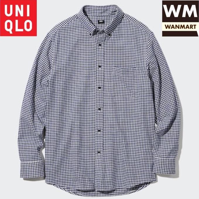 Uniqlo Men Kemeja Flannel Kotak Pria Lengan Panjang Navy Flanel (Best Quality)