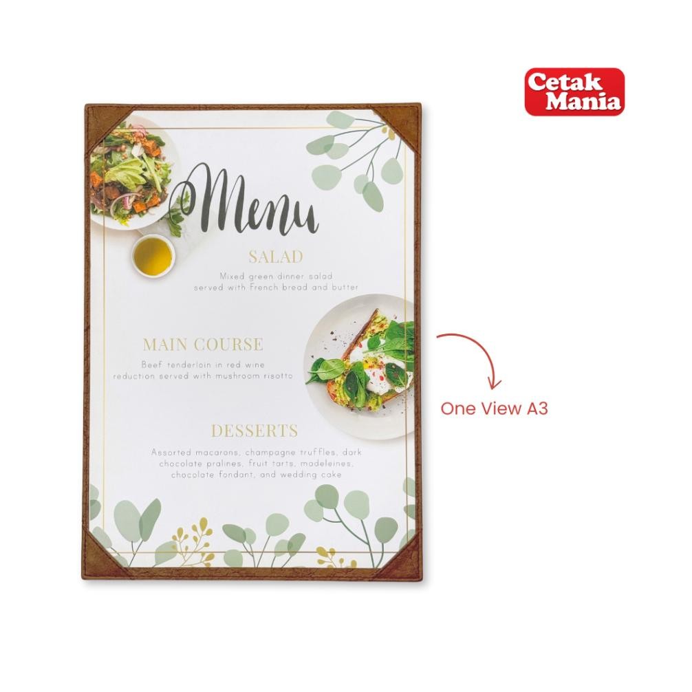 

Cetak Mania - Buku Menu Kulit Cafe Series Varian 1 sisi (One View) ukuran A3 Coklat - Cafe, Coffee Shop, Restoran, Hotel AST