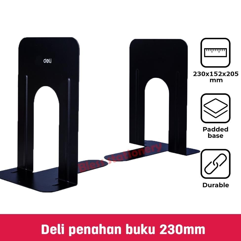 

Deli Penahan buku Pembatas buku 230mm Sandaran buku Penyangga buku Metal book end 230 mm AST