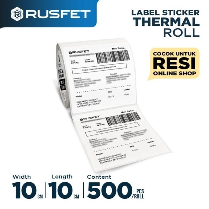 

KERTAS THERMAL ROLL STICKER LABEL PRINT RESI 10 X 10 CM isi 500 pcs AST