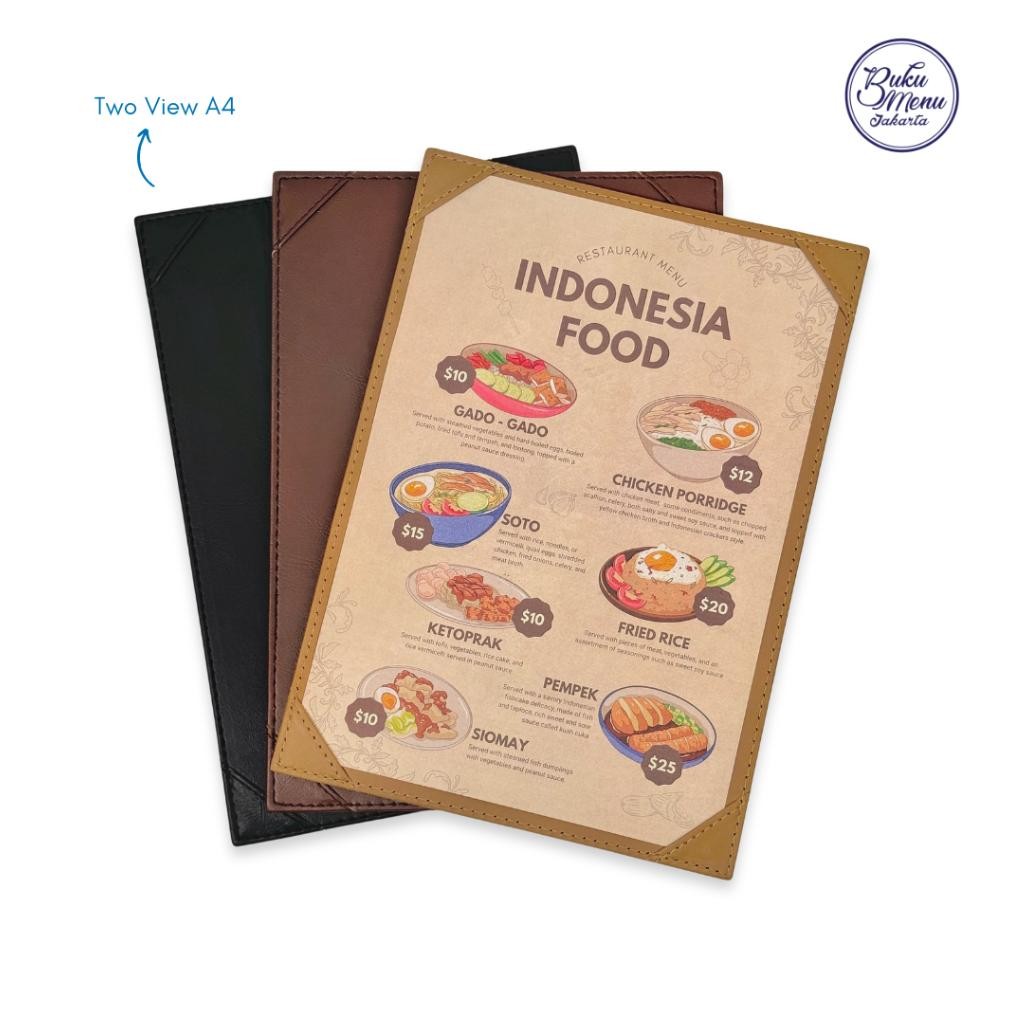 

Buku Menu Jakarta - Buku Menu Kulit Varian Cafe Series Two View (2 sisi) A4 Hitam, Coklat Muda, Coklat Tua - Cafe, Coffee Shop, Restoran, Hotel AST