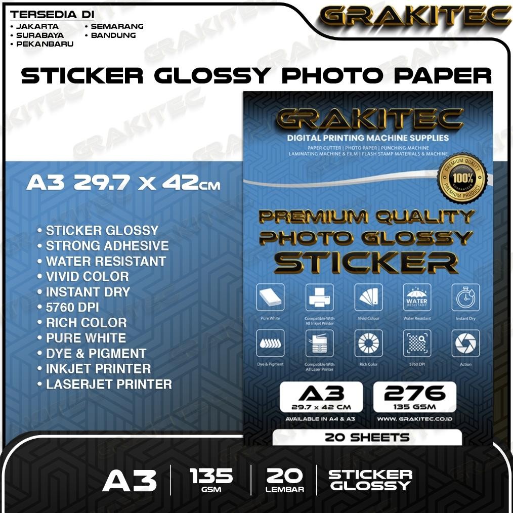 

Kertas Sticker A3 - Glossy Photo Sticker 135 Gsm Foto Glossy Sticker ( Support Printer Epson Canon HP Brother Tinta Ori Dye ) AST