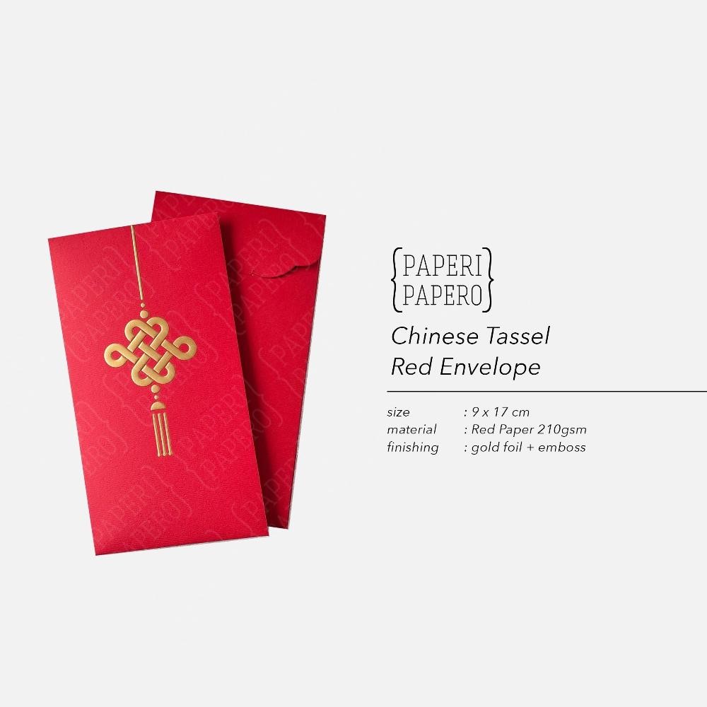 

Chinese Tassel Red Envelope (5 Pcs) - Amplop Angpao Merah Gambar Rumbai Cina Tionghoa Emas Emboss Timbul Imlek Kertas Import AST