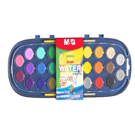 

M&G Solid Water Color Paint 23mm with brush Cat cair 24 + 2 warna AST