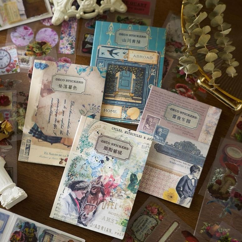 

(6AD) sticker book buku motif vintage tanaman kupu bulan burung bird moon plant journaling AST
