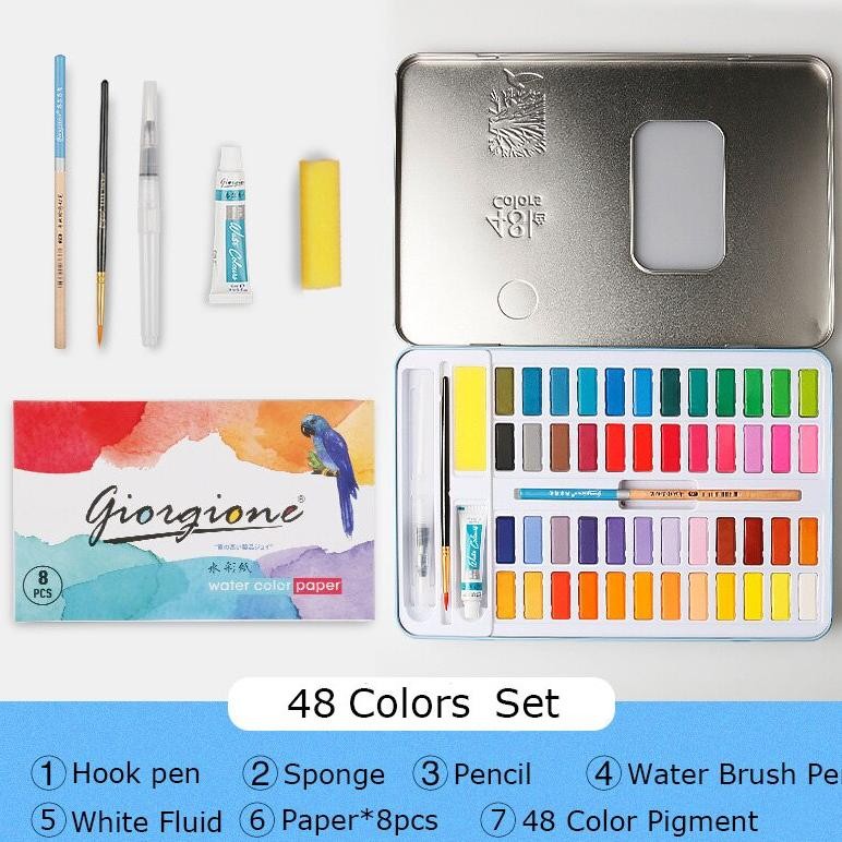 

Slayershop 48 Warna Besi Kemas Padat Set Cat Warna Air Pemula Mahasiswa Bubuk Kue untuk Mengirim Pulpen Pena Air AST