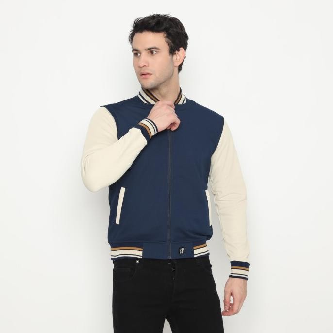 d&f Jaket Bomber CVC Pria Navy Cream