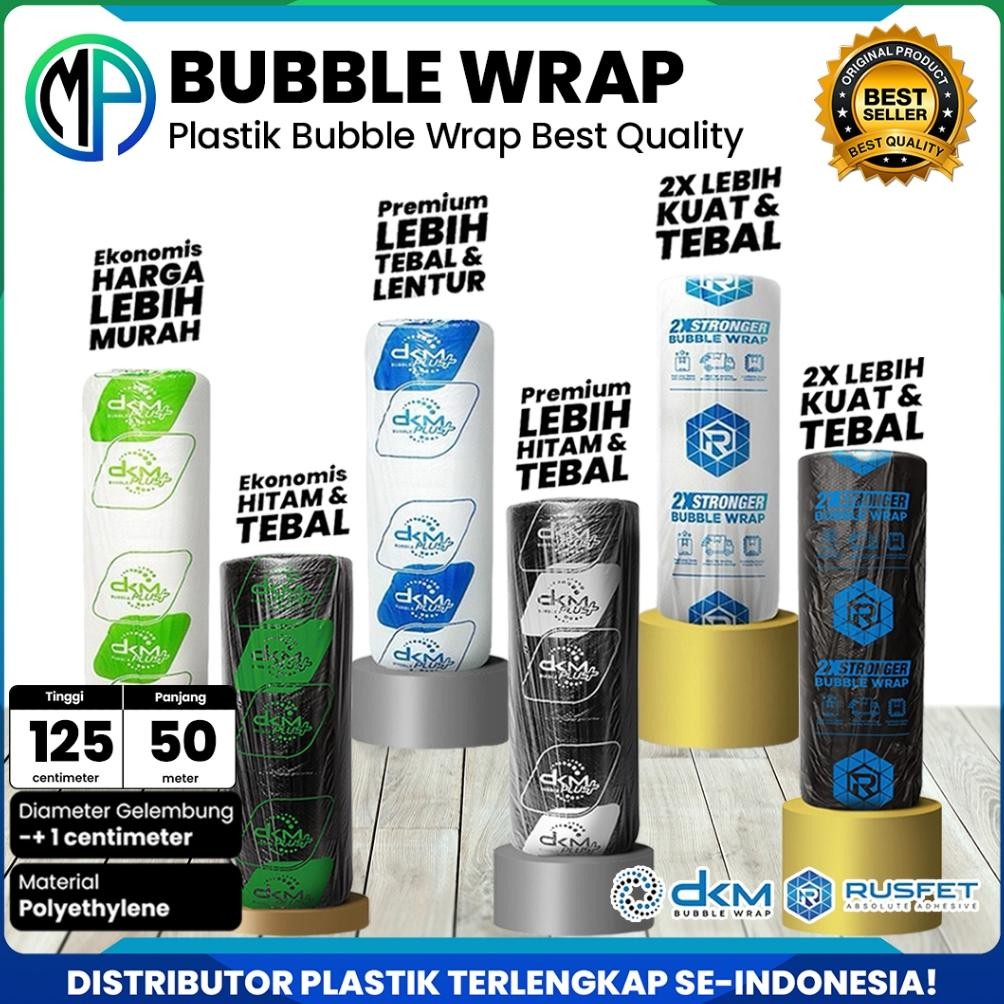 

Plastik Bubble Wrap Bening dan Hitam DKMPlus Rusfet 125cm x 50meter Berat 3Kg Coreless Harga Grosir AST