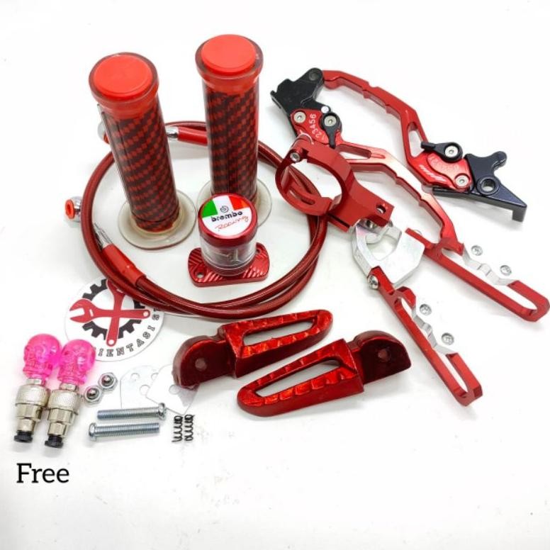 Termurah Handle Sisik Stelan Cnc Baet+ Handgrip Carbon+ Selang Rem Depan 95Cm+ Kleman Selang+ Footst