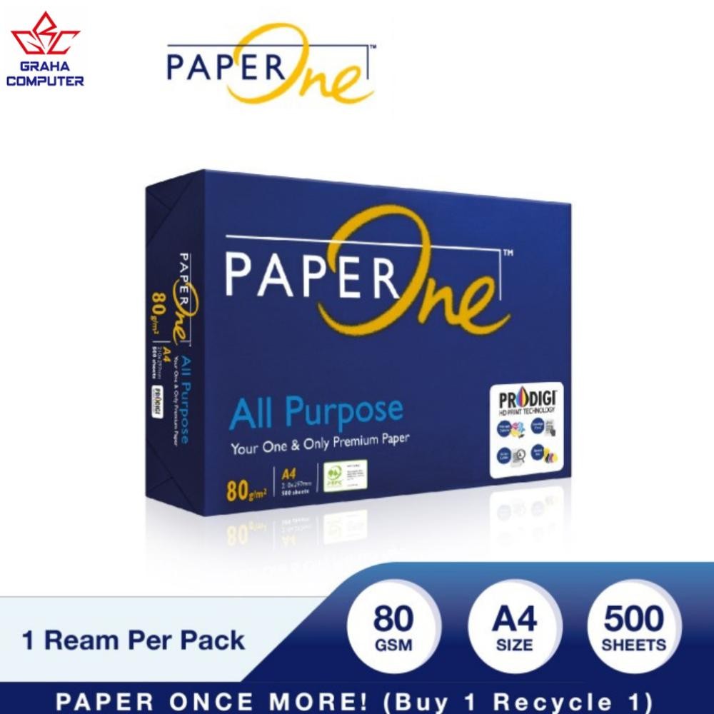 

PaperOne Kertas HVS,Fotocopy A4 80gsm All Purpose 1 Rim (500 lembar) AST