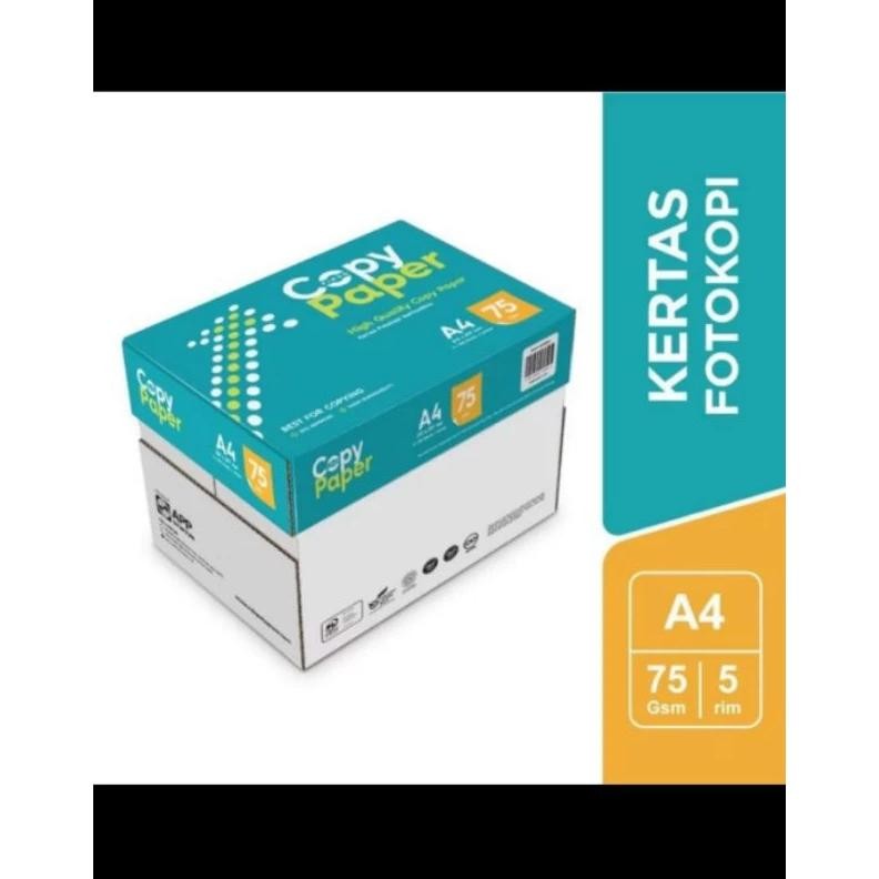 

(GOSEND /GRAB) Kertas HVS A4 75 gsm Putih Copy Paper 1 Dus (5 Rim) AST