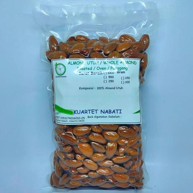 

1000Gr Roasted Almond Premium - Utuh Vakum - Size Besar 27-30 - Oven - Matang