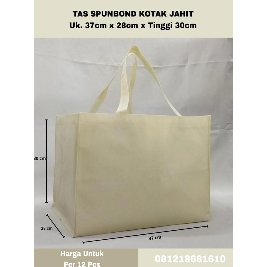 

Tersedia Tas Spunbond Jahit Ukuran Luar - 37x28xT30 cm untuk box 35x26 cm
