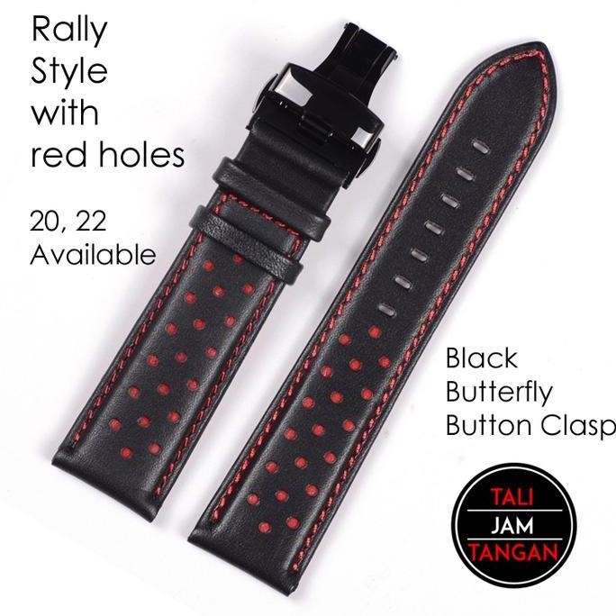 Tersedia 20, 22mm Rally Strap Red Holes Tali Jam Tangan Rally Bolongan Merah
