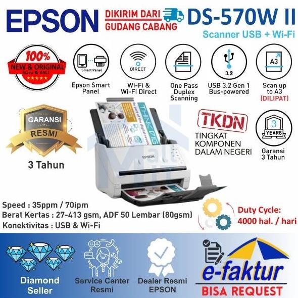 Scanner Epson Workforce Ds-570W Ii Ds570W Ds570W Ii Ds570Wii A3 Wifi New Stok