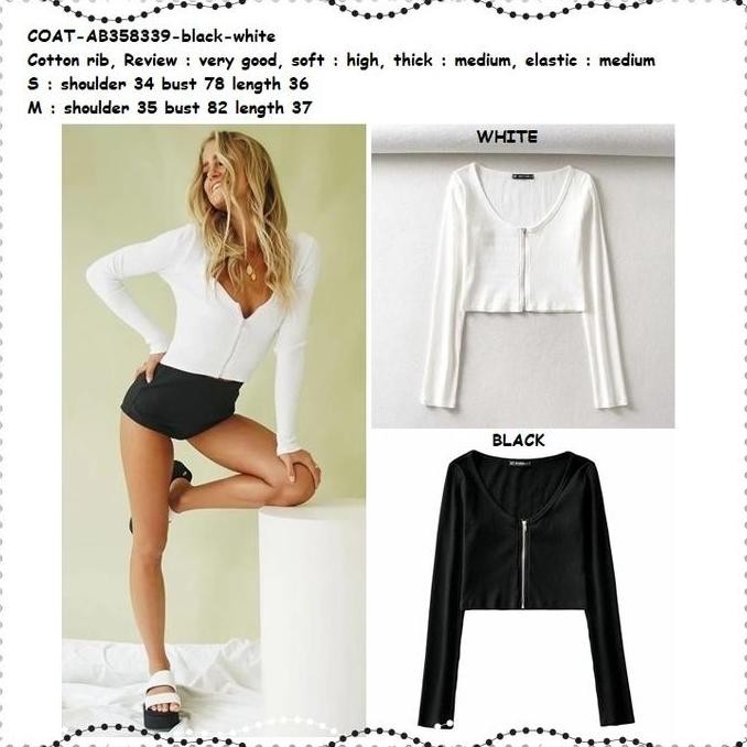AB358339 Crop Cardigan Jaket Rajut Wanita Korea Import Hitam Putih terlaris