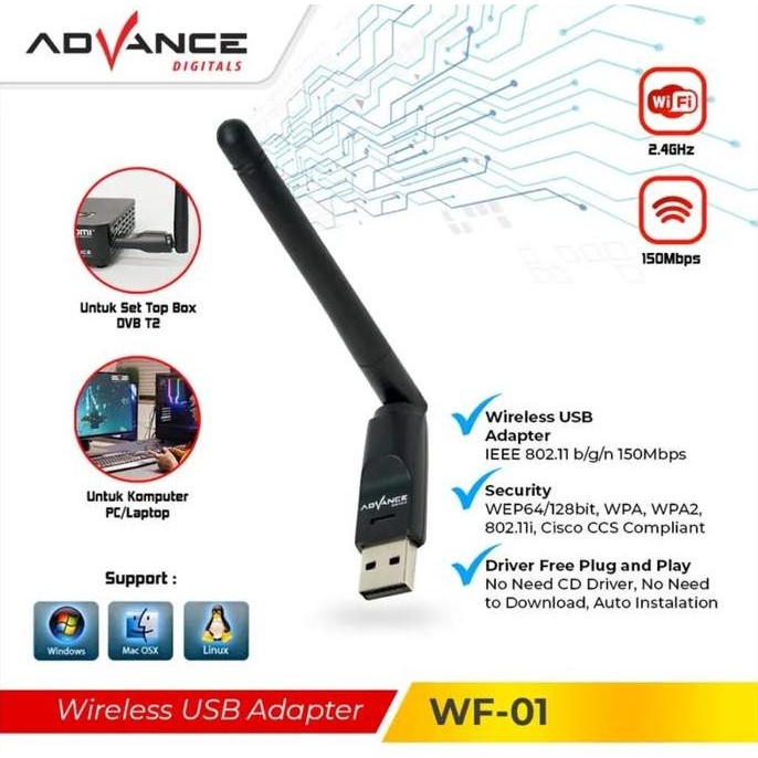 Advance Usb Wifi Dongle Wf-01 Untuk Set Top Box Dvb T2 New Stok
