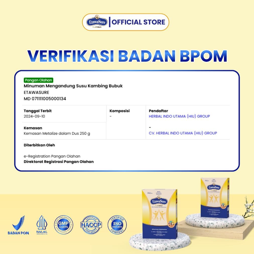 

Susu Etawasure Susu Kambing Etawa 8 Bahan herbal alami kemasan 250gram/box - Susu Etawasure Untuk Nyeri Sendi dan Asam Urat Cocok untuk pegal linu - Susu Etawasure untuk syaraf kejepit dan osteoporosis - Susu Etawasure Resmi BPOM