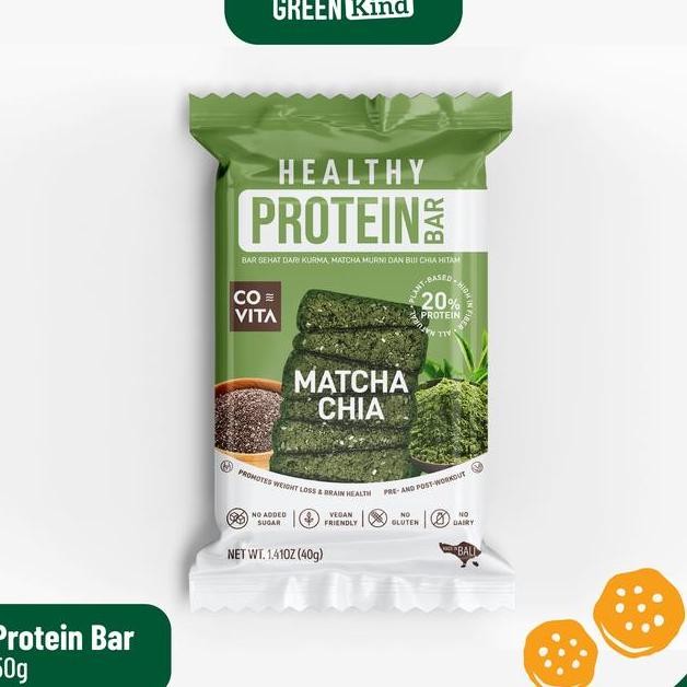 

Covita Healthy Protein Bar Matcha Chia Cemilan Sehat 40G