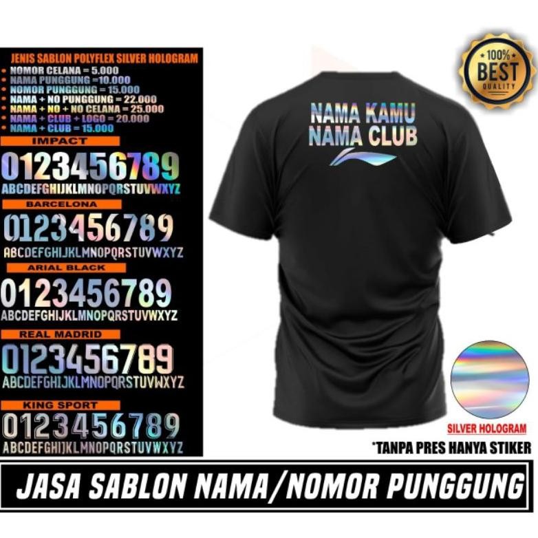 

Sd-46 Jasa Sablon Polyflex Nama Nomor Punggung Nomor Celana Aksesoris Pakaian Jersey