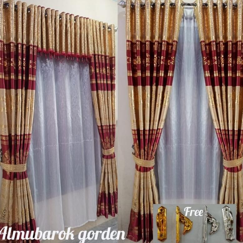 Gorden Paket Gorden 1set Gorden Dan Poni Jendela Pintu 1set Model Terbaru Gorden Motif Tulip Model P