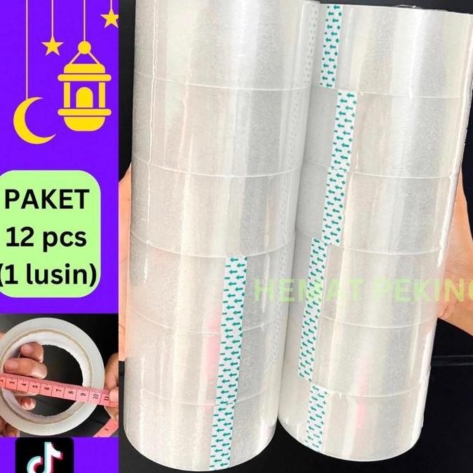 

BRG BARU Lakban Rekat Bening isi 12 pcs | Transparan Core Polos Putih