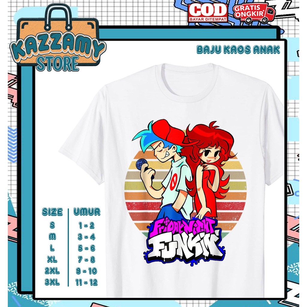 Kaos Anak 3D Baju Anak FNF Friday Night Funkin Boyfriend Girlfriend Vintage - Kaos Anak 3D Funkin FN
