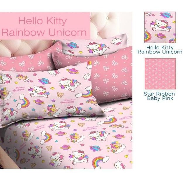 KATUN STAR MOTIF HELLO KITTY RAINBOW UNICORN KAIN BAHAN SPREI METERAN
