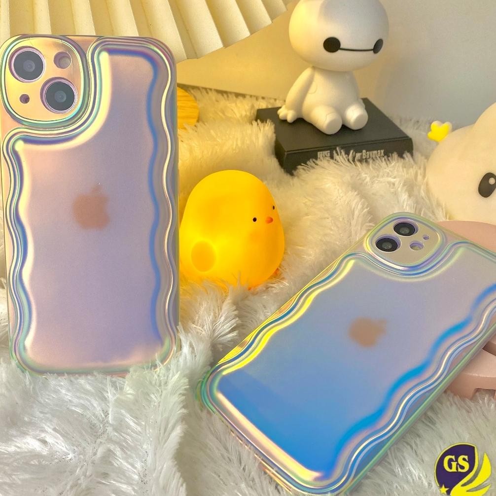 Promo Soft Case Matte Iphone Hologram Curly Puff 3D Aurora Gradient Case Gelombang Bantal Warna Grad