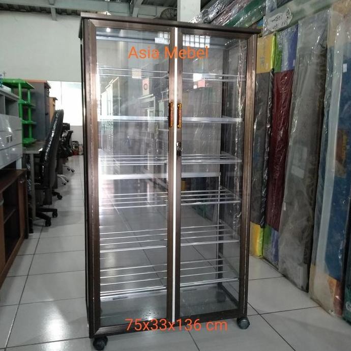 (Allthebest) Lemari Rak Sepatu Aluminium Kaca