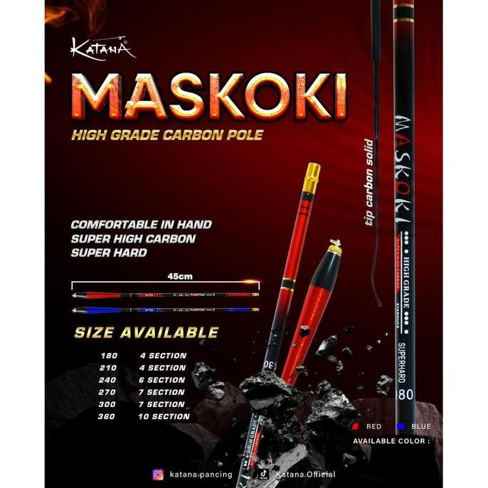 Tersedia Joran Tegek Pancing Carbon Katana Maskoki Ruas Pendek Termurah