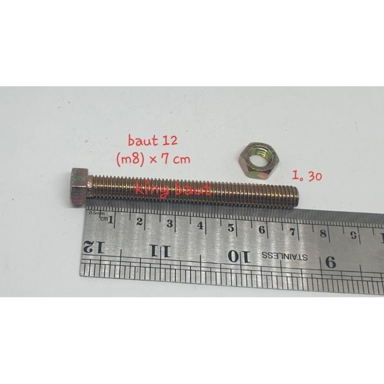 Produk Baru Paket 50 Set Baut 12 (8mm) x 7cm + Mur | Baut Panjang + Mur