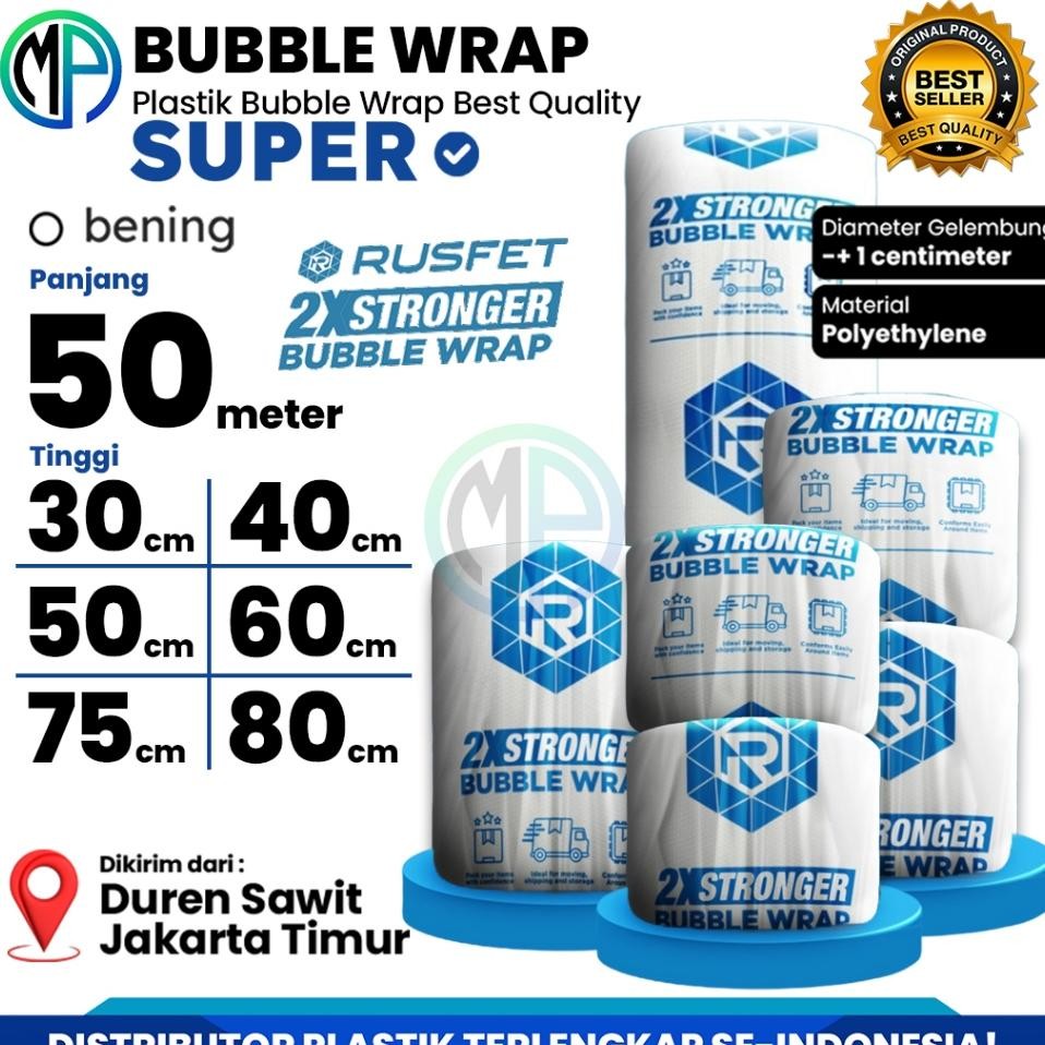 

Plastik Gelembung Bubble Wrap Rusfet Bening Roll 50 Meter Plastik Bubble Paing